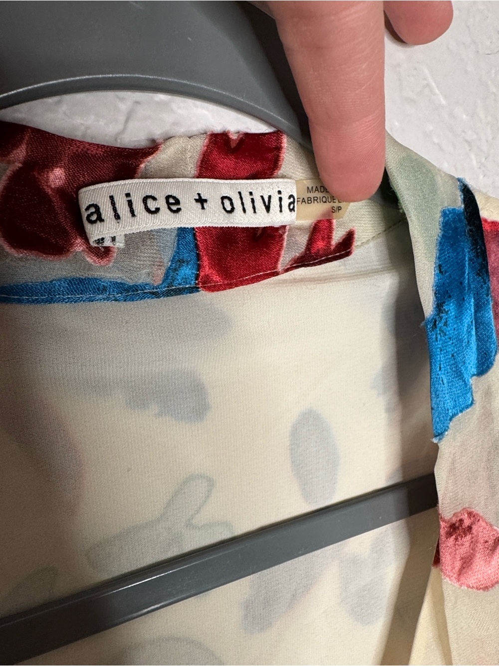 Alice + Olivia Moran Silk Blend Mini Dress Small Rainbow Floral Bell Sleeve - Picture 4 of 8